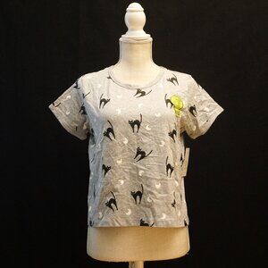 La Luna Gray Boxy Halloween Tee Black Cat and Moon Women’s S/M/L/XL